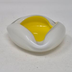 MCM White And Lemon Yellow Art Glass Dish/Ashtray